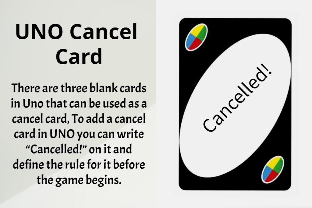 There is no specific card referred to as the "Uno Cancel Card", but we mostly use a reverse card to avoid any specific turn or action of a card played.