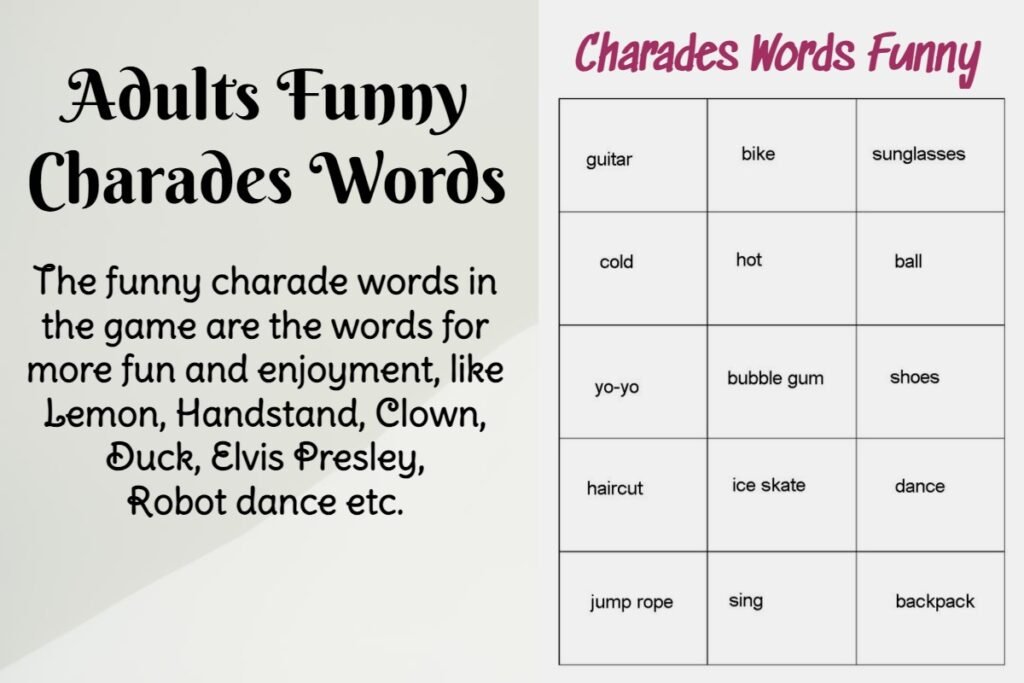 Funny Charades Words For Adults (Simple And Hard) - Miexto Games